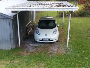 Nissan LEAF parked in carport