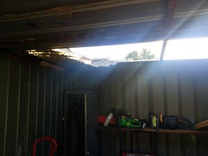 Section of roof blown off the garden shed